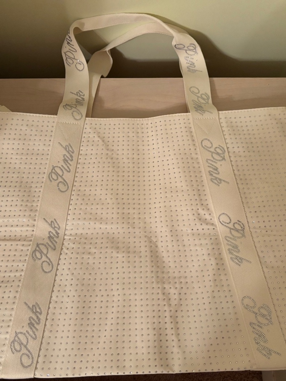 New PINK by Victoria’s Secret Ivory PINK Rhinestone Tote Bag w/ Outer Zipper